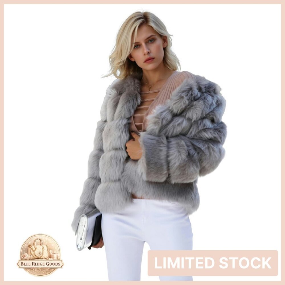 Faux Fur Cropped Puffer Coat Chic Winter Warm Fluffy Jacket Modern Style